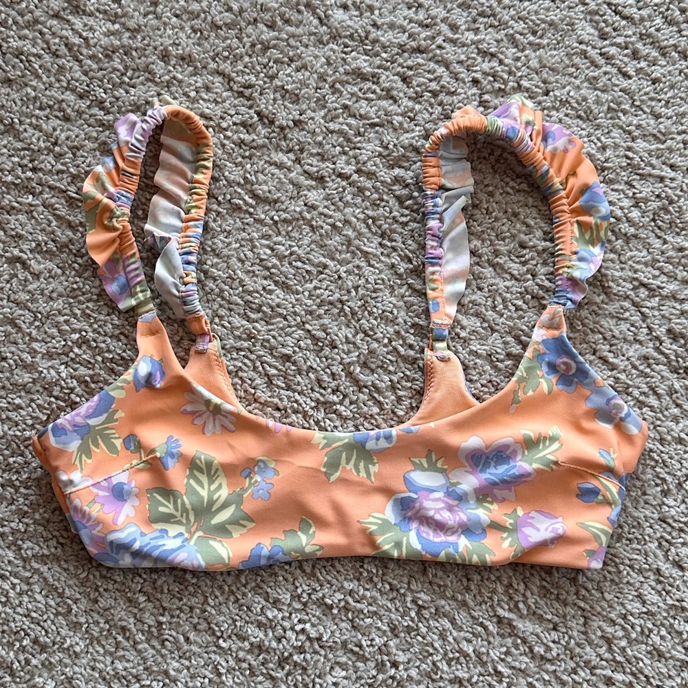 Floral Bikini Top with Ruffled Straps